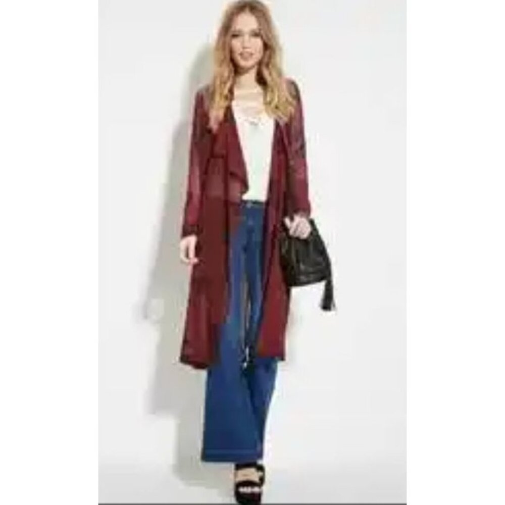 Size‎ Small BURGUNDY FLORAL SHEER LONGLINE KIMONO DUSTER Western Cowgirl